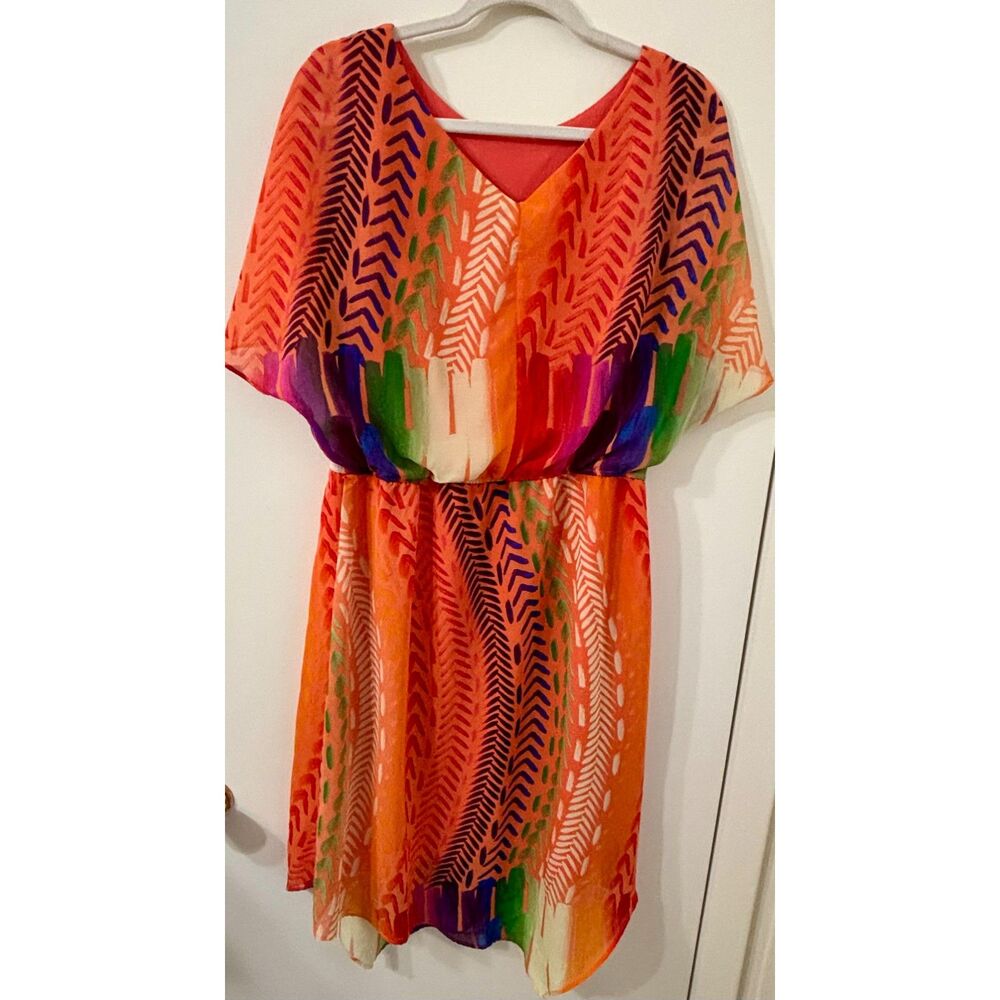 Rabbit Designs W Sz 14 Jewel Tone Paint Stroke Chevron Handkerchief Cottage Midi
